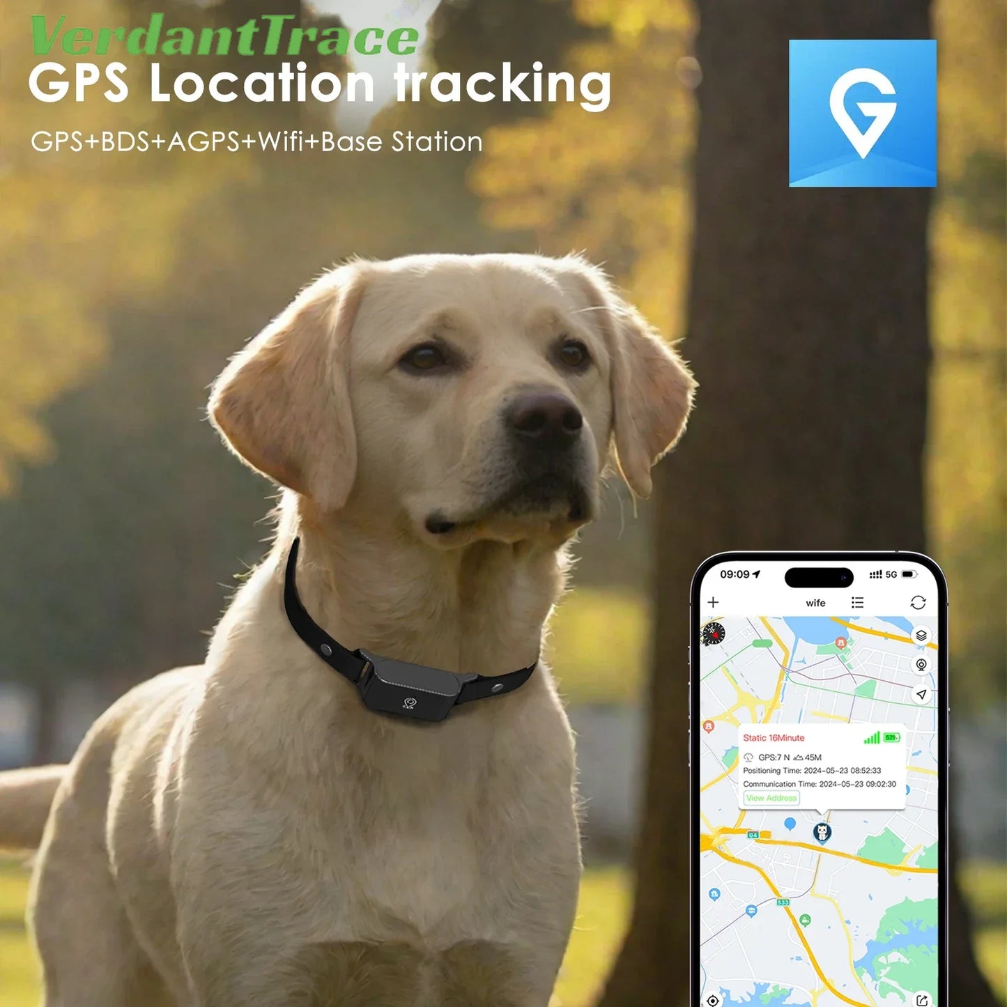 GPS Pet Tracker Collar Real-Time Tracking Anti-Lost