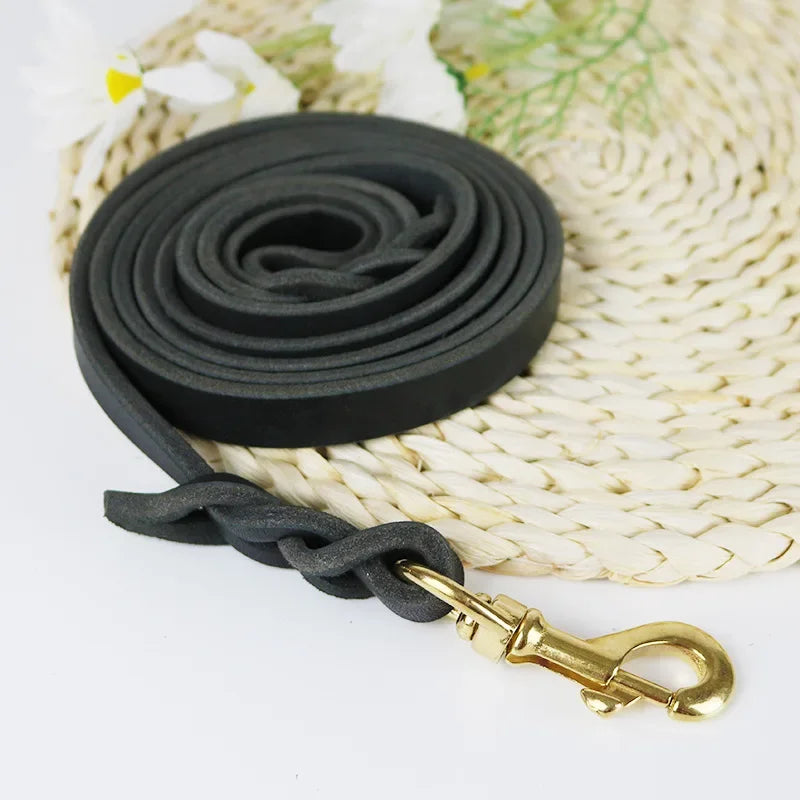 Genuine Leather Dog Collar, Braided Long Dog Leashes for Pet Walking Training.