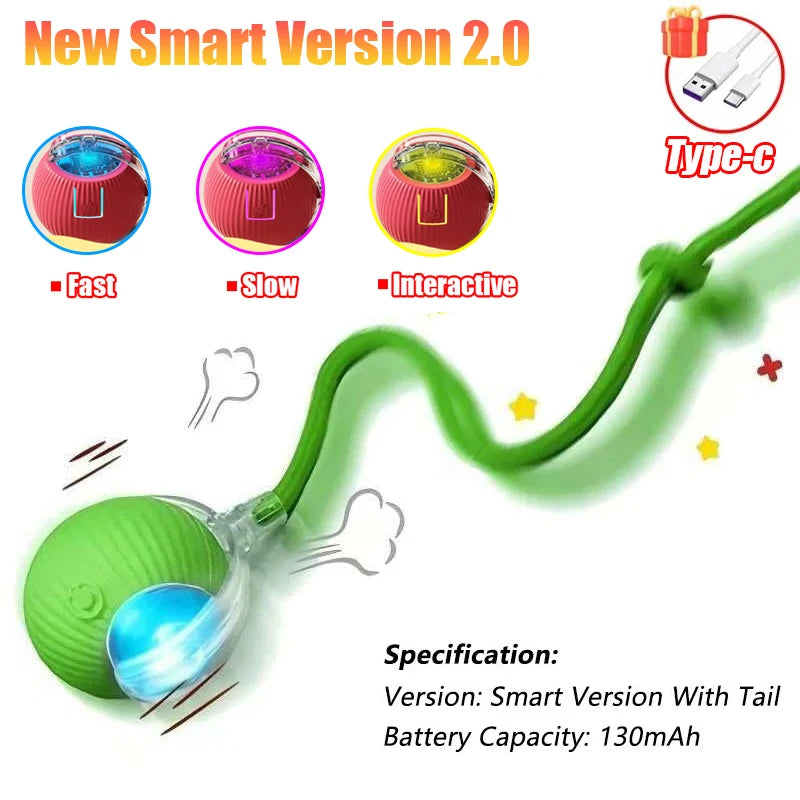 Cat Interactive Ball Toy Auto Rolling Ball Imitation Tail Rechargeable Smart Pet Electric