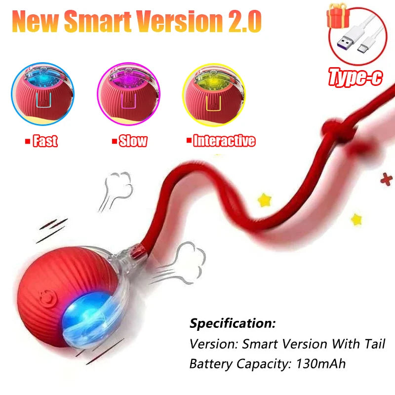 Cat Interactive Ball Toy Auto Rolling Ball Imitation Tail Rechargeable Smart Pet Electric
