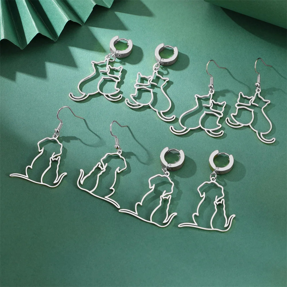 Dog and kitten pendant necklace for women and girls, stainless steel chain.