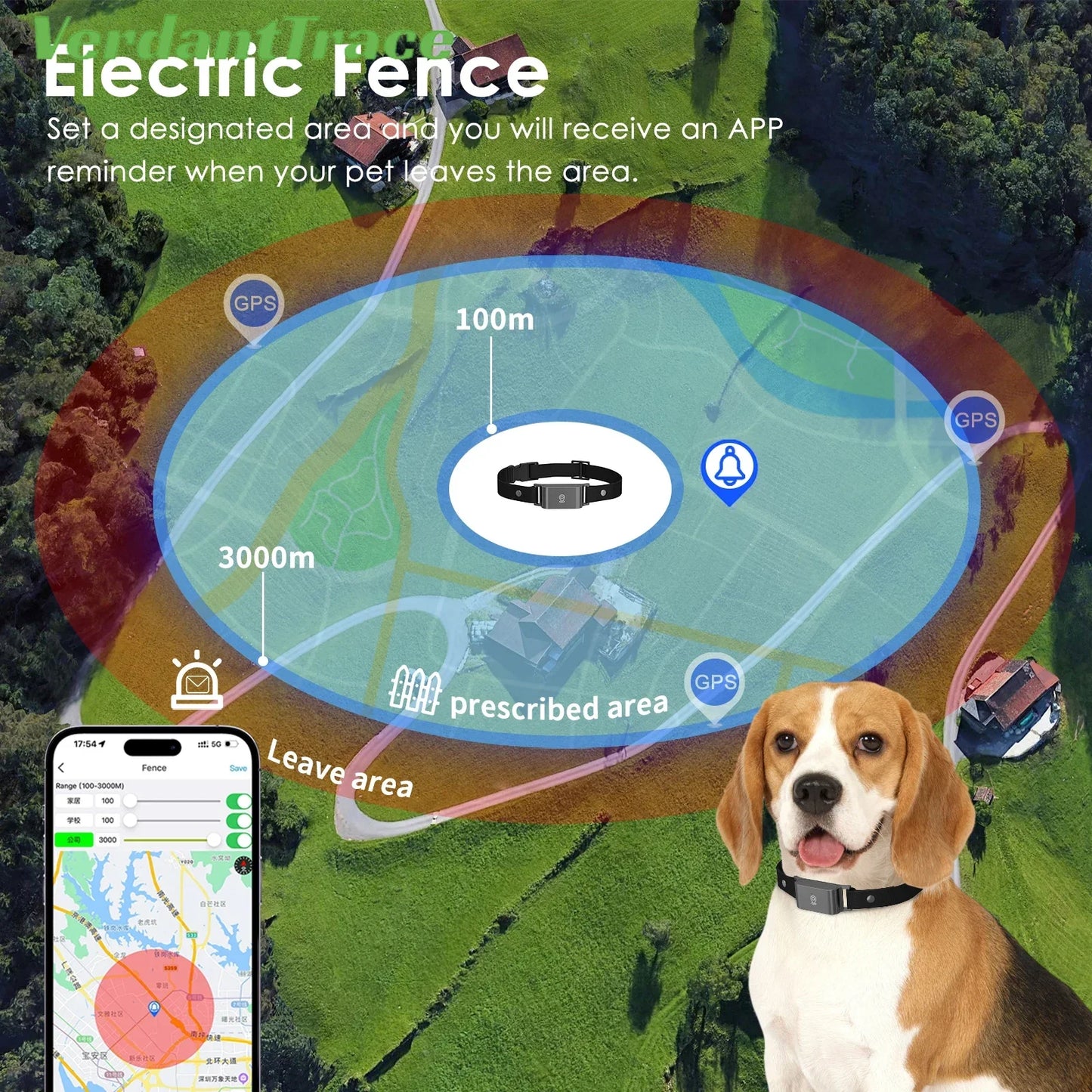 GPS Pet Tracker Collar Real-Time Tracking Anti-Lost