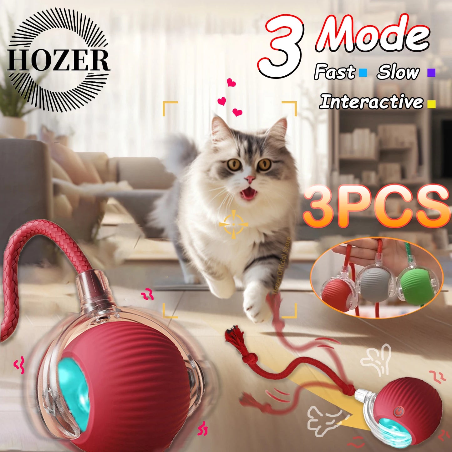 Cat Interactive Ball Toy Auto Rolling Ball Imitation Tail Rechargeable Smart Pet Electric